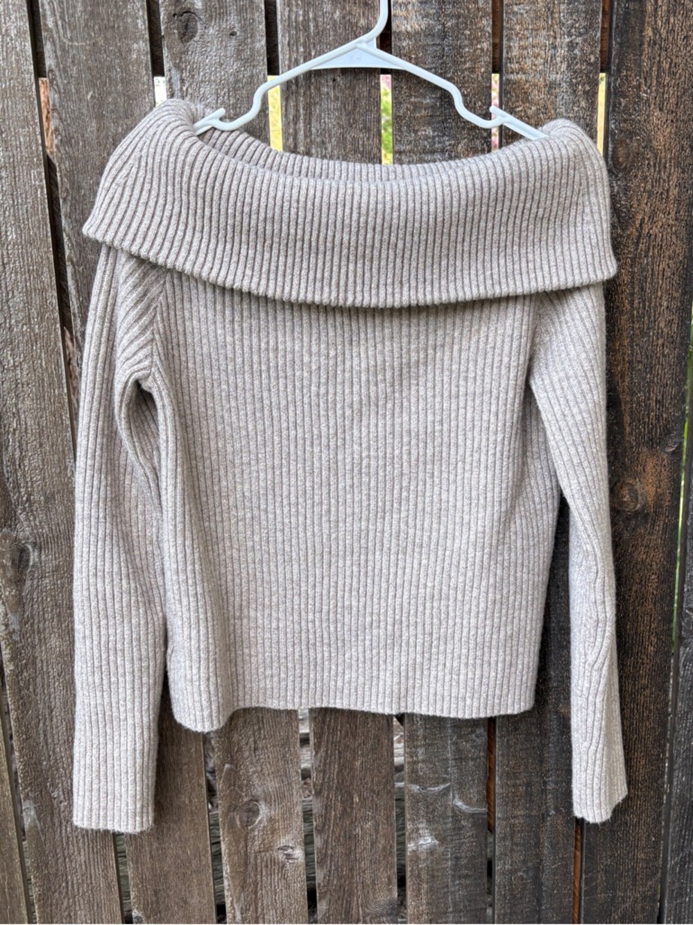 Commense Wool Blend Ribbed Chunky Knit Off Shoulder Sweater NWOT In Tan Sz L